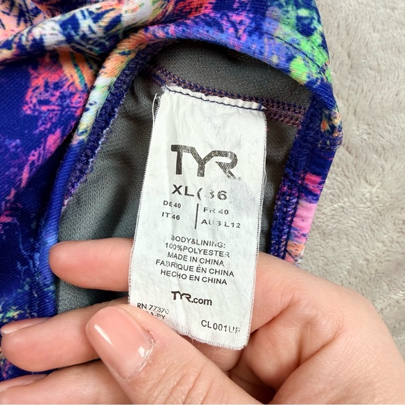 TYR One Piece Swimsuit Multicolor Tropical Print Pink Straps XL fits M/L - Picture 5 of 8